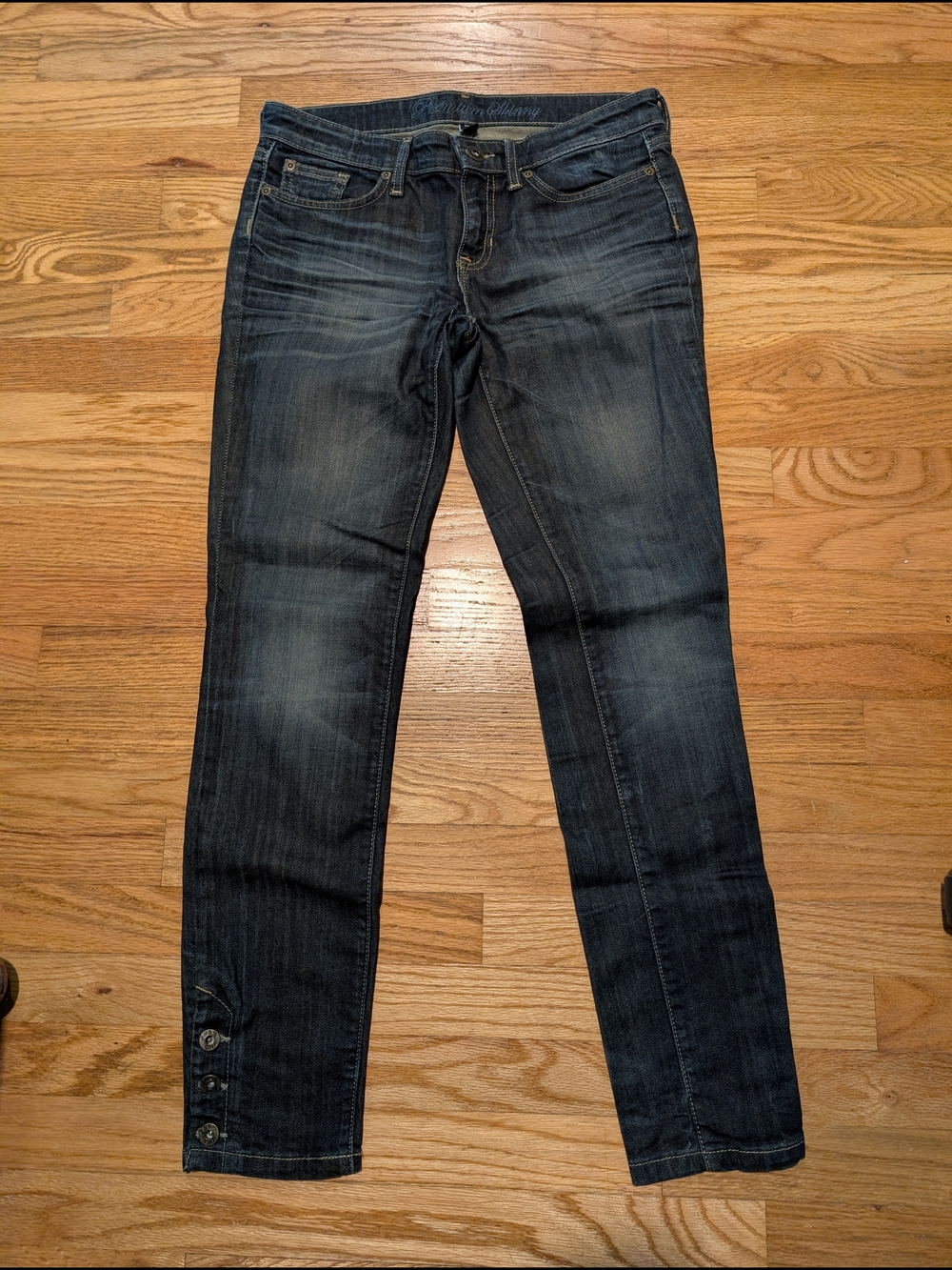 GAP Women's Low-Rise Dark Blue Skinny Jeans with Button Hem